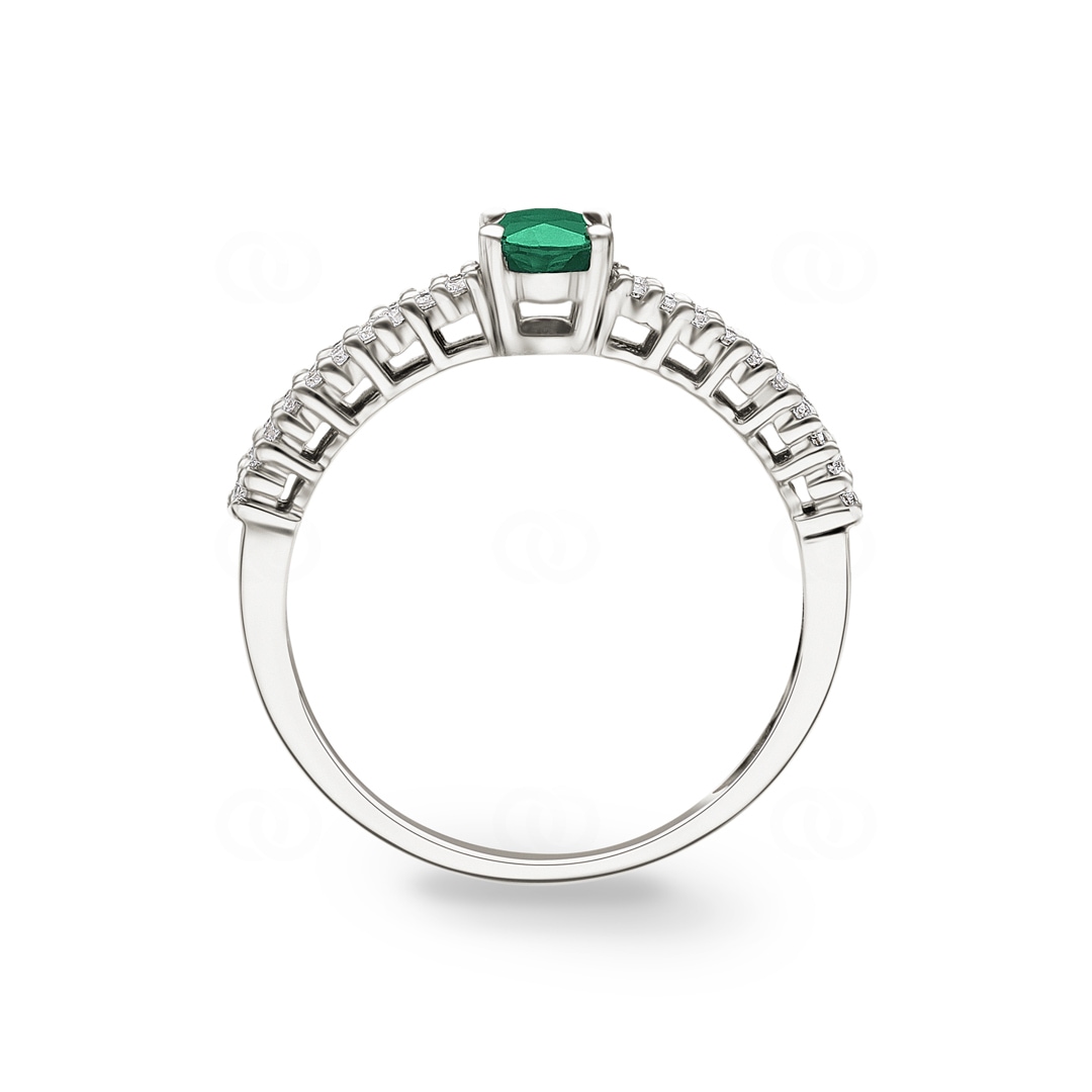 Damenring 750/18 K Weissgold mit Smaragd oval und Diamanten 0.16 ct H/si