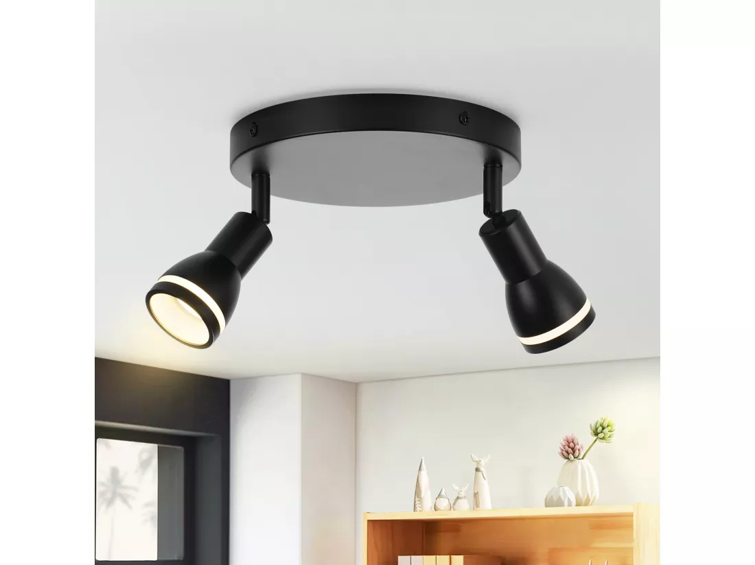 NETTLIFE Spot de plafond LED 2 ampoules noir salon plafonnier spot orientable GU10 spot lampe moderne