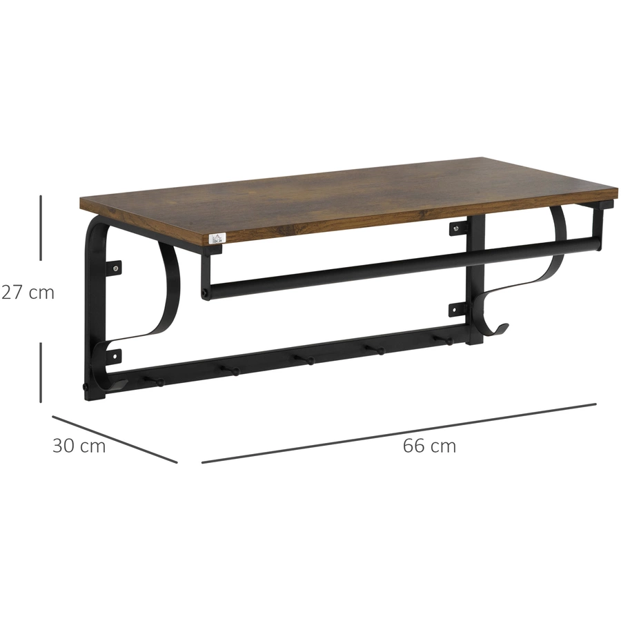 HOMCOM Wandregal mit 5 Haken braun