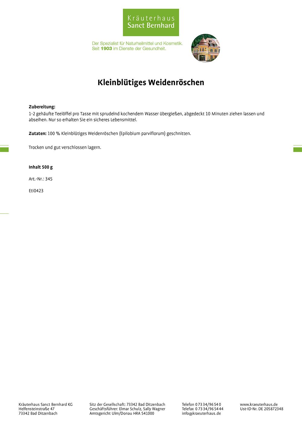 Sanct Bernhard Kleinblütiges Weidenröschen 500 g