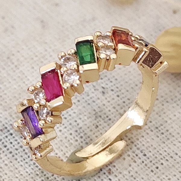 Bague ajustable - Laiton plaqué or & zircons