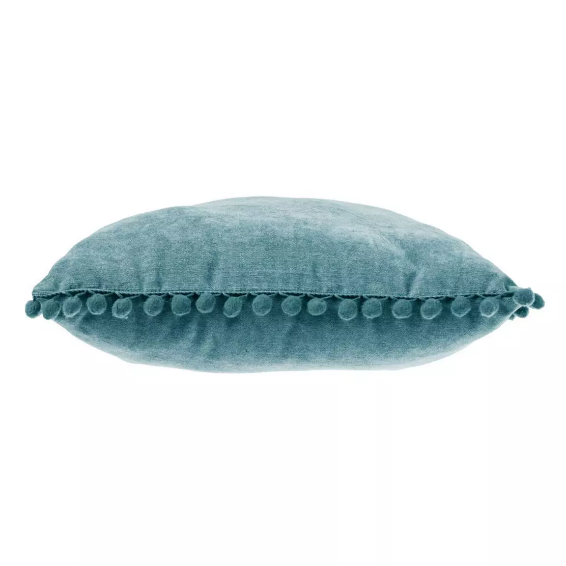 Coussin carré (40 x 40 cm) Pompons Bleu canard