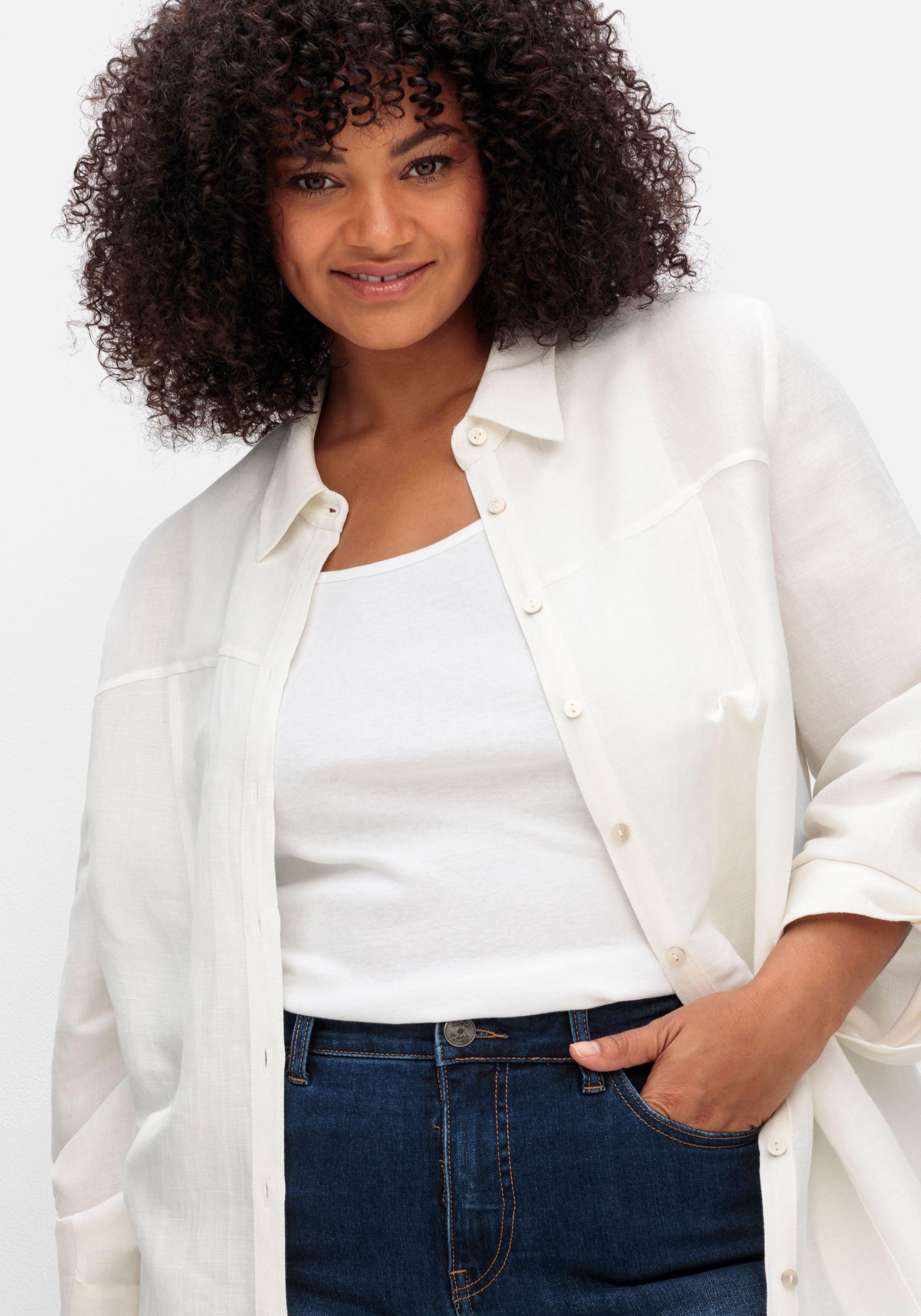 Longbluse in Leinenoptik, mit Gummizug hinten