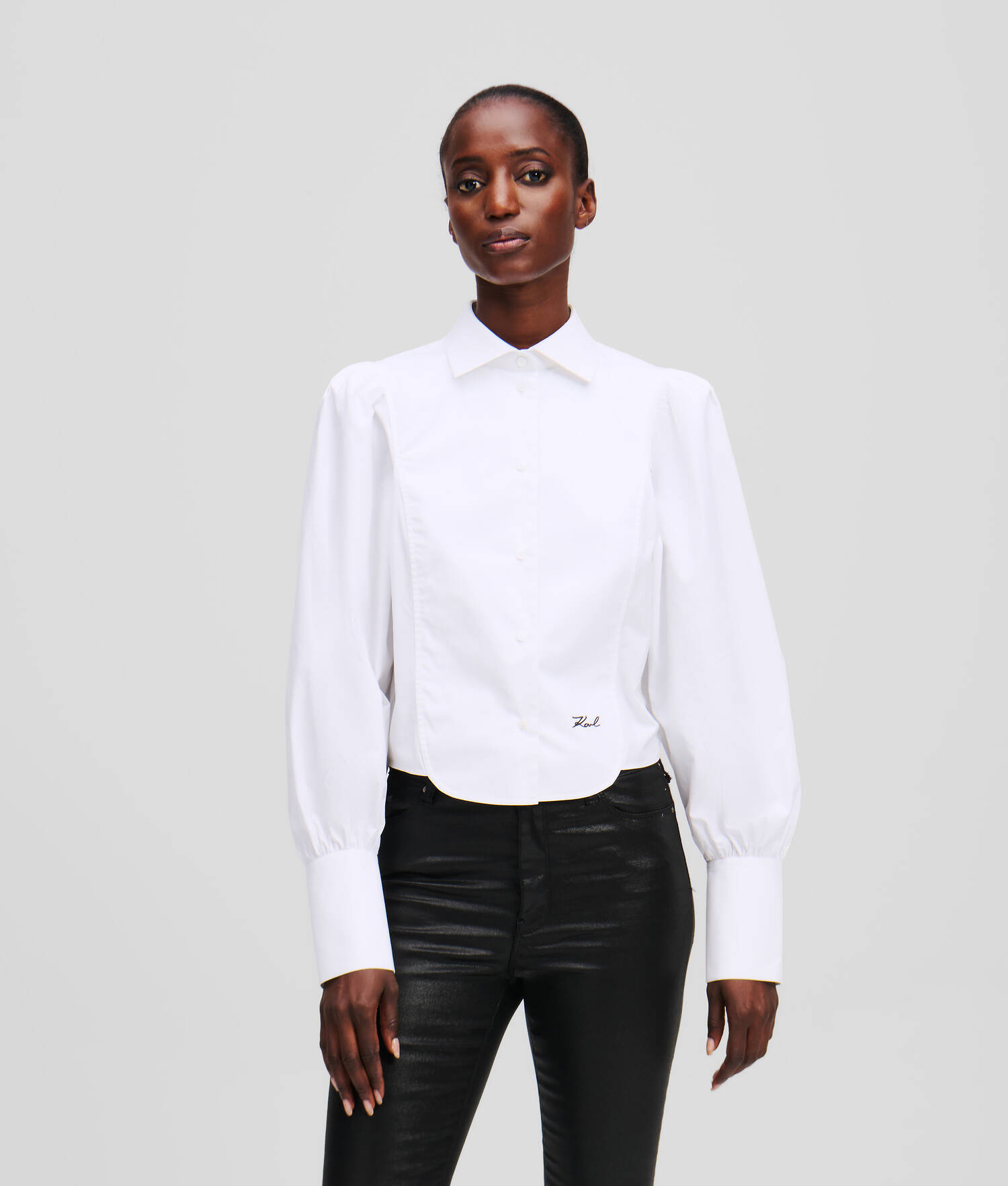 CHEMISE EN POPELINE À PLASTRON - Blanc