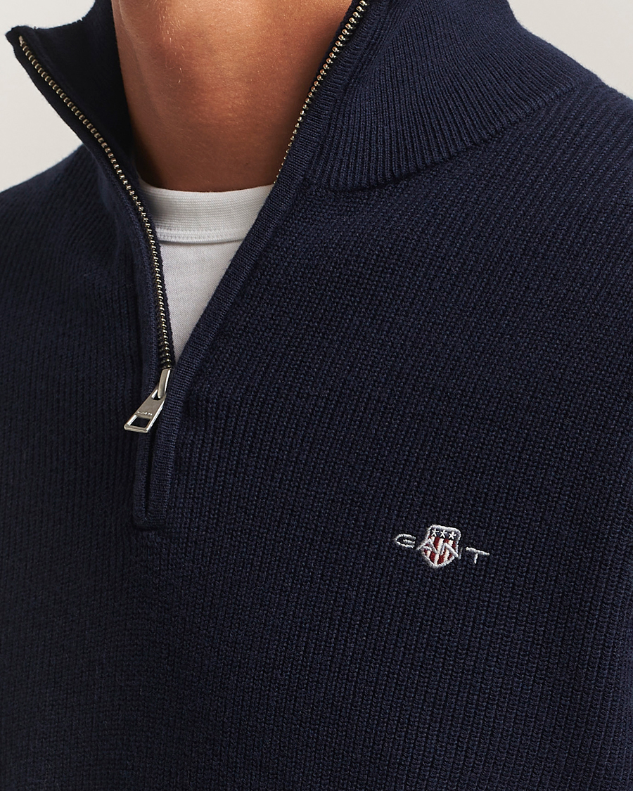 GANT Cotton/Merino Ribbed Half Zip Evening Blue