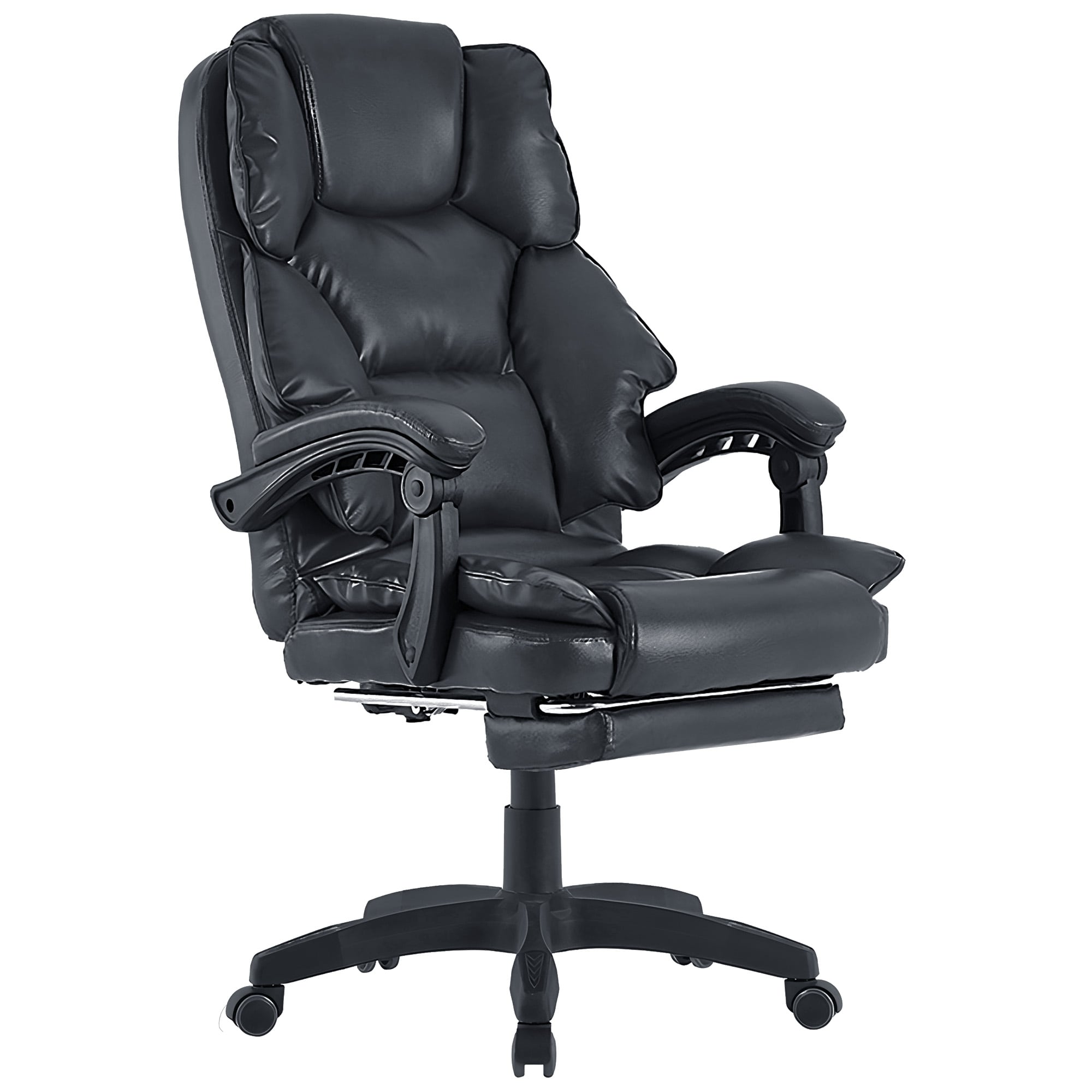 Bürostuhl mit Fußstütze und flexiblen 3-Punkt-Armlehnen - Schreibtischstuhl im Lederoptik-Design - ergonomischer Bürostuhl mit einer verstellbaren Rückenlehne für gesündere Sitzhaltung