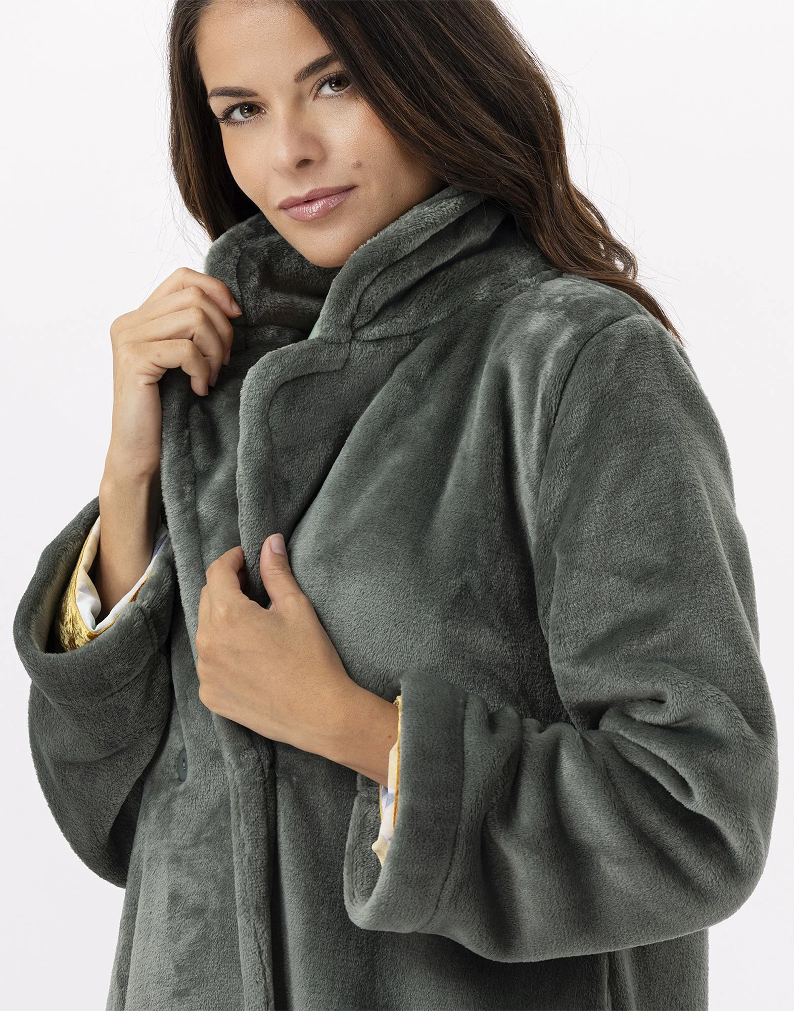 ESSENTIEL H77A - Veste en peluche flanelle | Vert