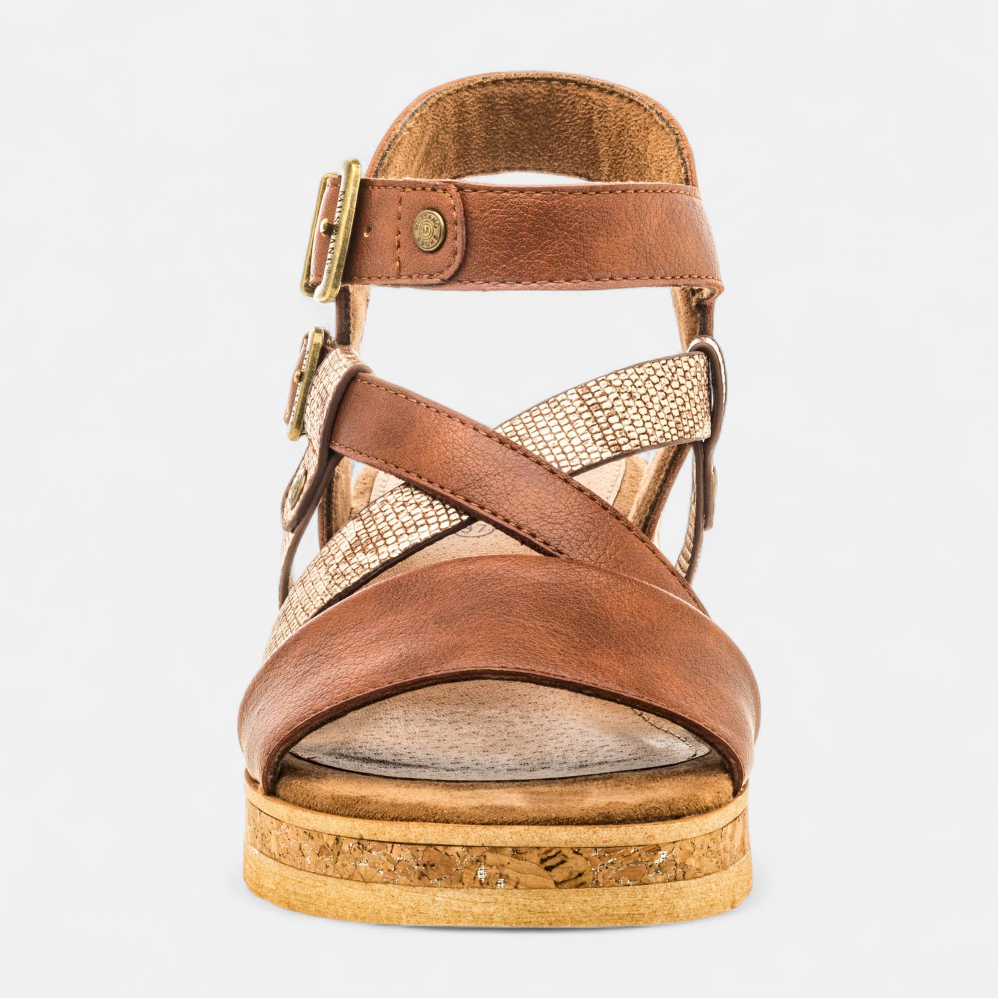 Nu-pieds à talon compensé Femme cognac