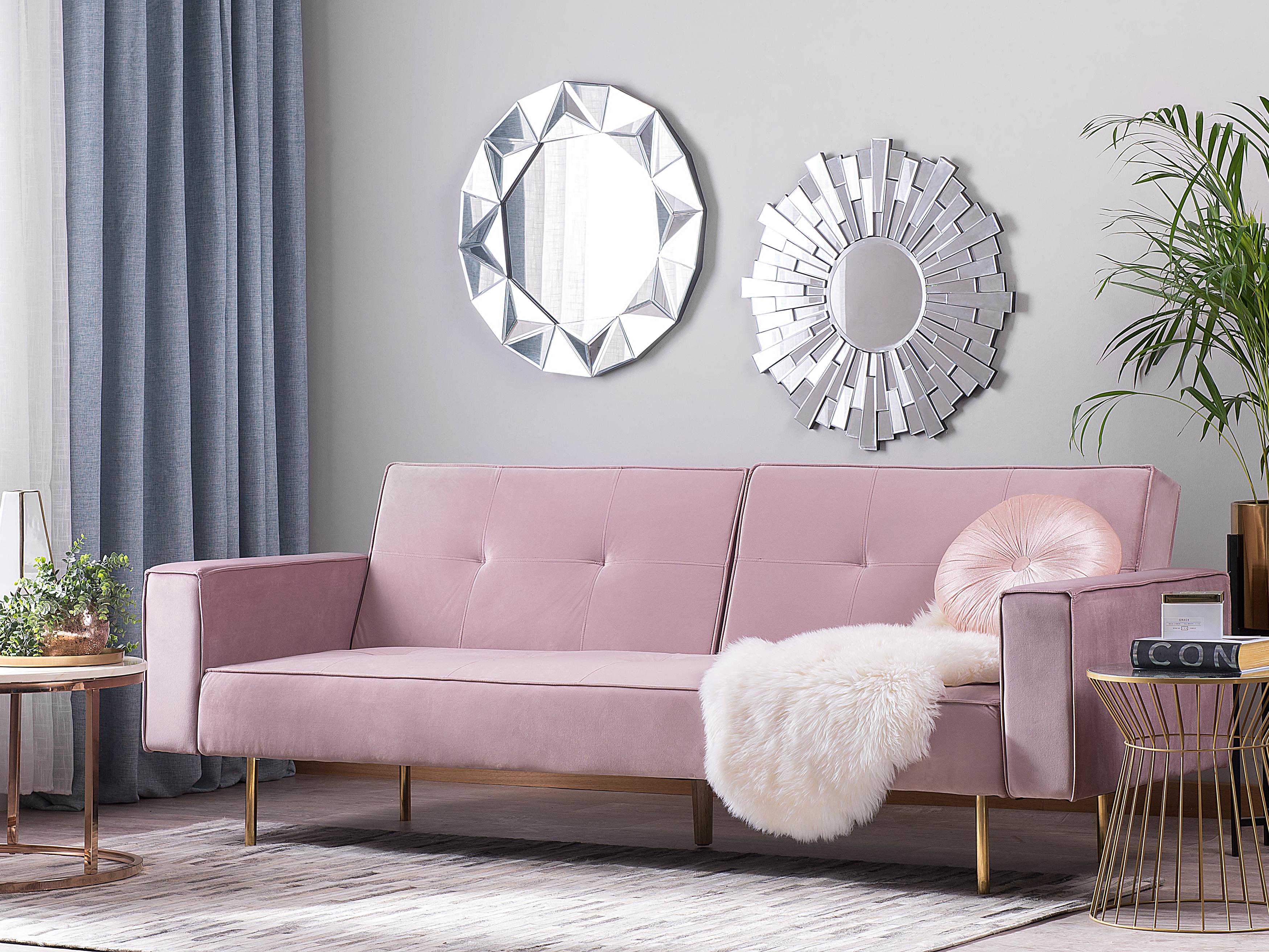 Slaapbank 3-zits VISNES Fluweel Roze