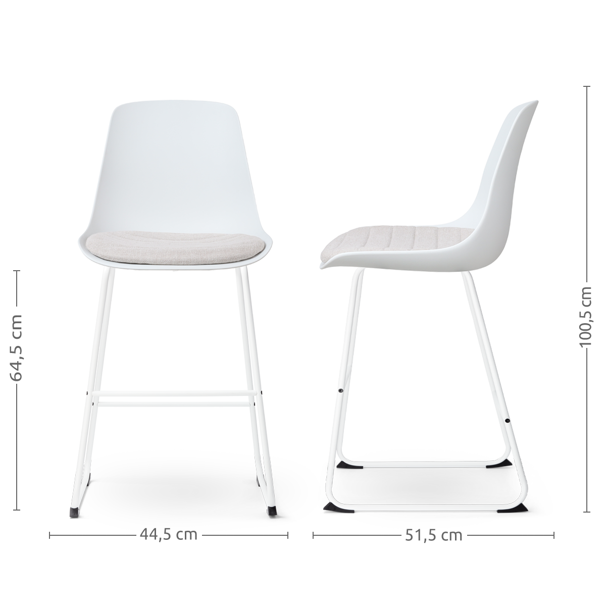 Nino-Liv barkruk wit met beige zitkussen - wit onderstel - 65 cm