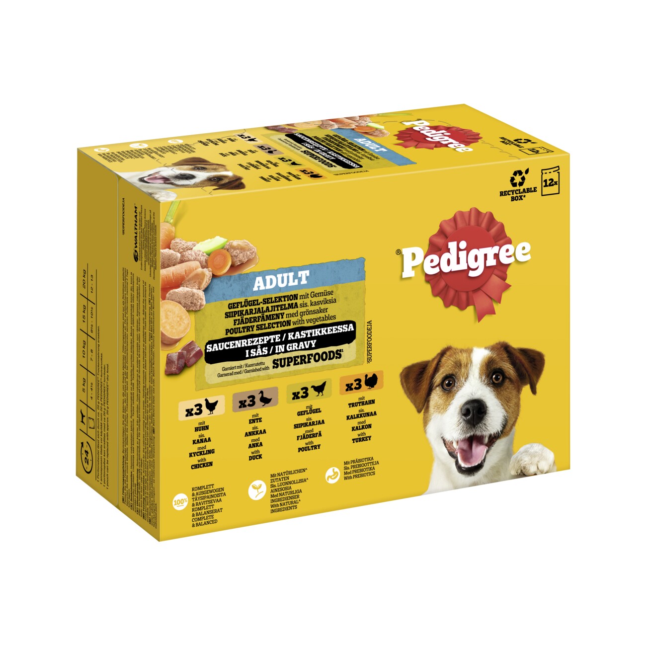 Pedigree Nassfutter Hund Adult, Multipack, Geflügel-Selektion, in Sauce 12x100 g