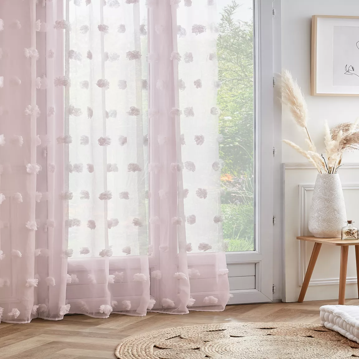 Voilage oeillets pompons (280 x 240 cm) Suzie Rose