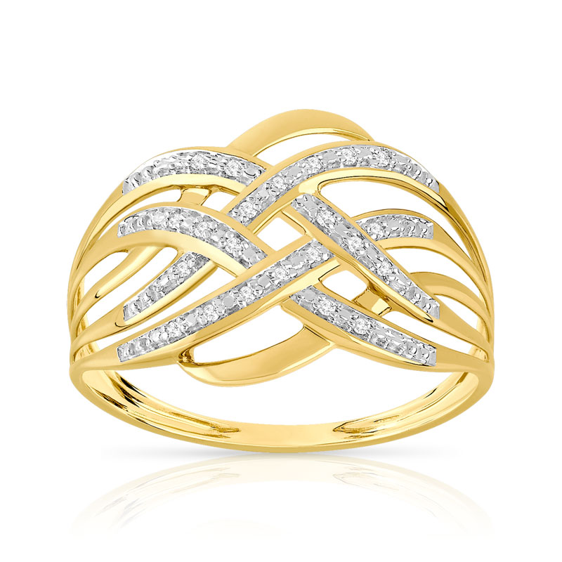 Bague or 375 2 tons entrelacée diamants