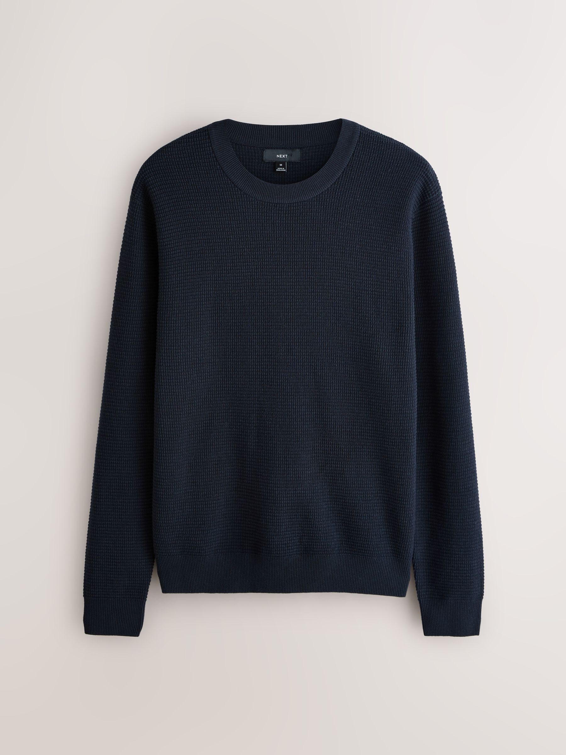 Donkerblauw - Regular Fit Essential Textured Knit Jumper
