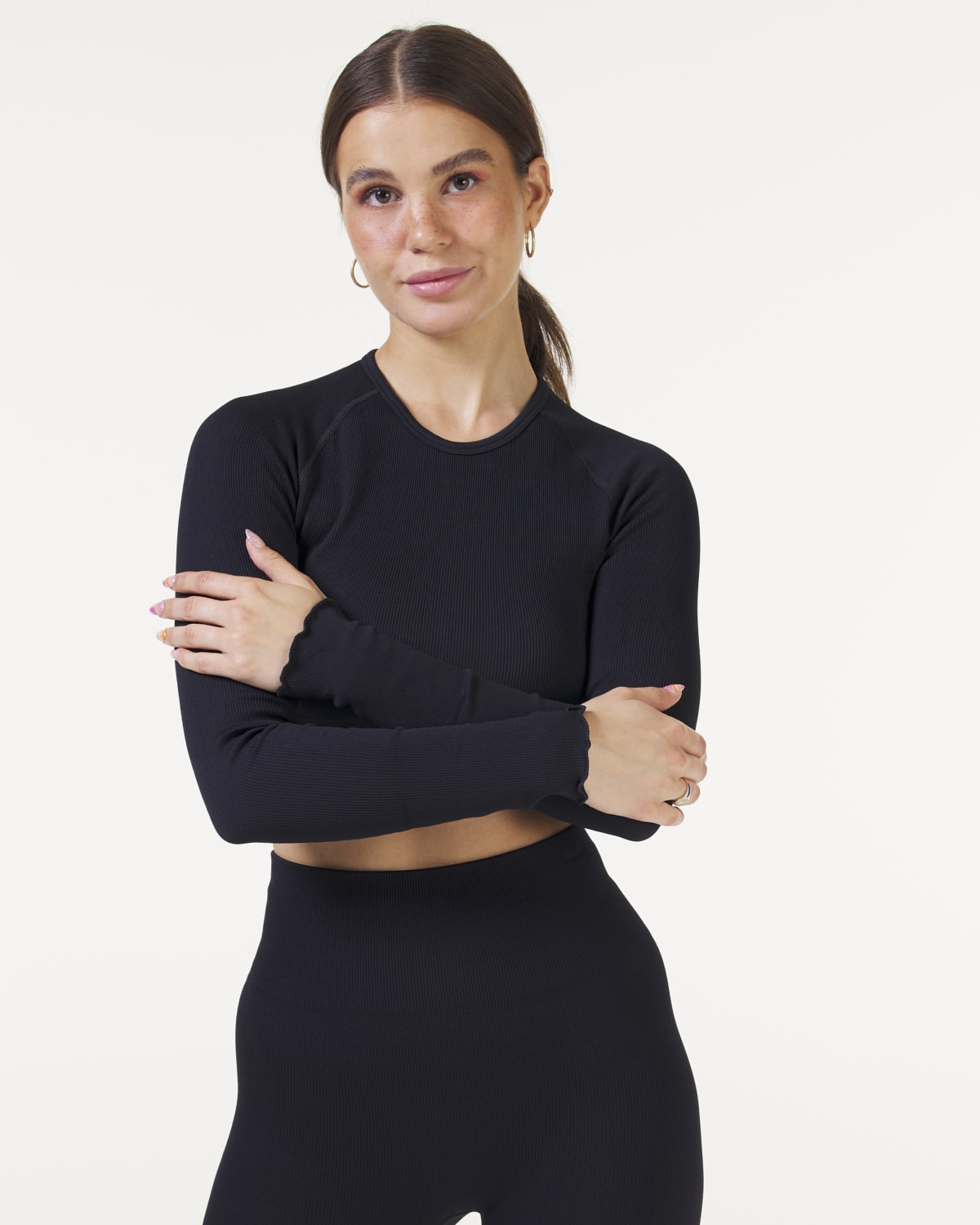 Bumpro Perfect Rib Frill Crop Long Sleeve Black