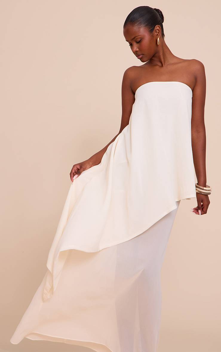 Pale Yellow Robe Longue À Superposition Bandeau En Mousseline À Motif Abstrait