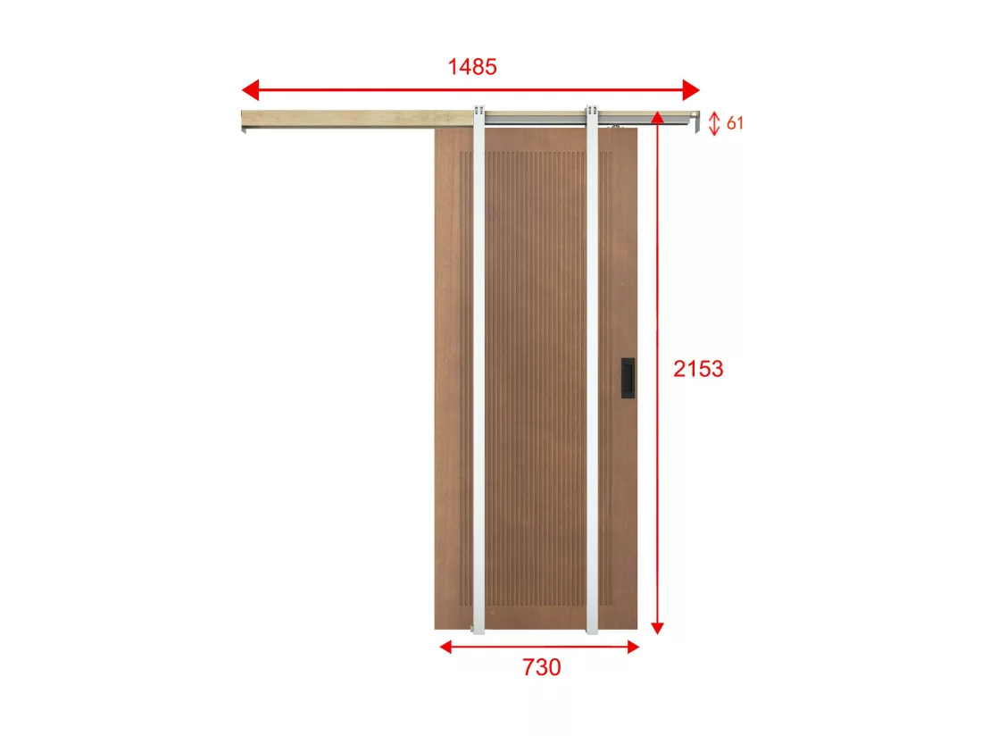 Porte coulissante avec système à galandage en MDF et bois - naturel foncé - H205 x L73 cm - SANDORA