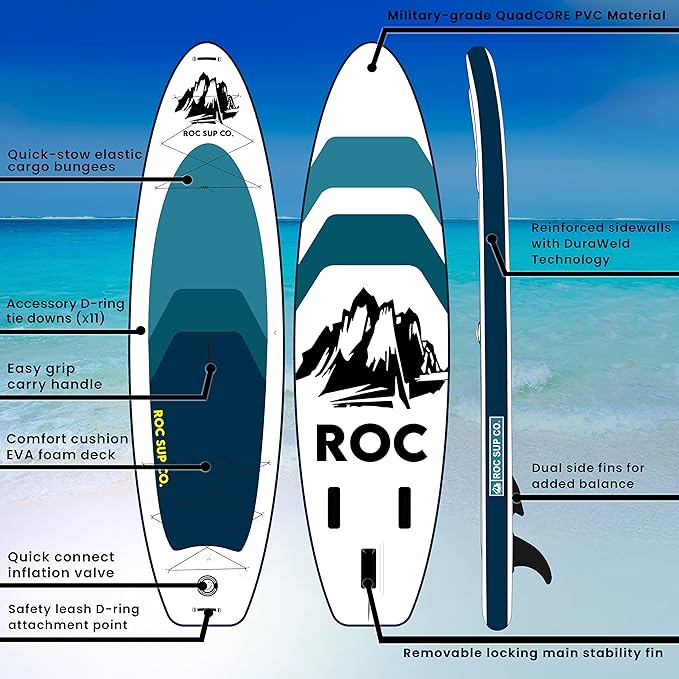Roc Inflatable Stand Up Paddle Boards 10 ft 6 in with Premium SUP Paddle Board Accessories, Wide Stable Design, Non-Slip Comfort Deck for Youth & Adults