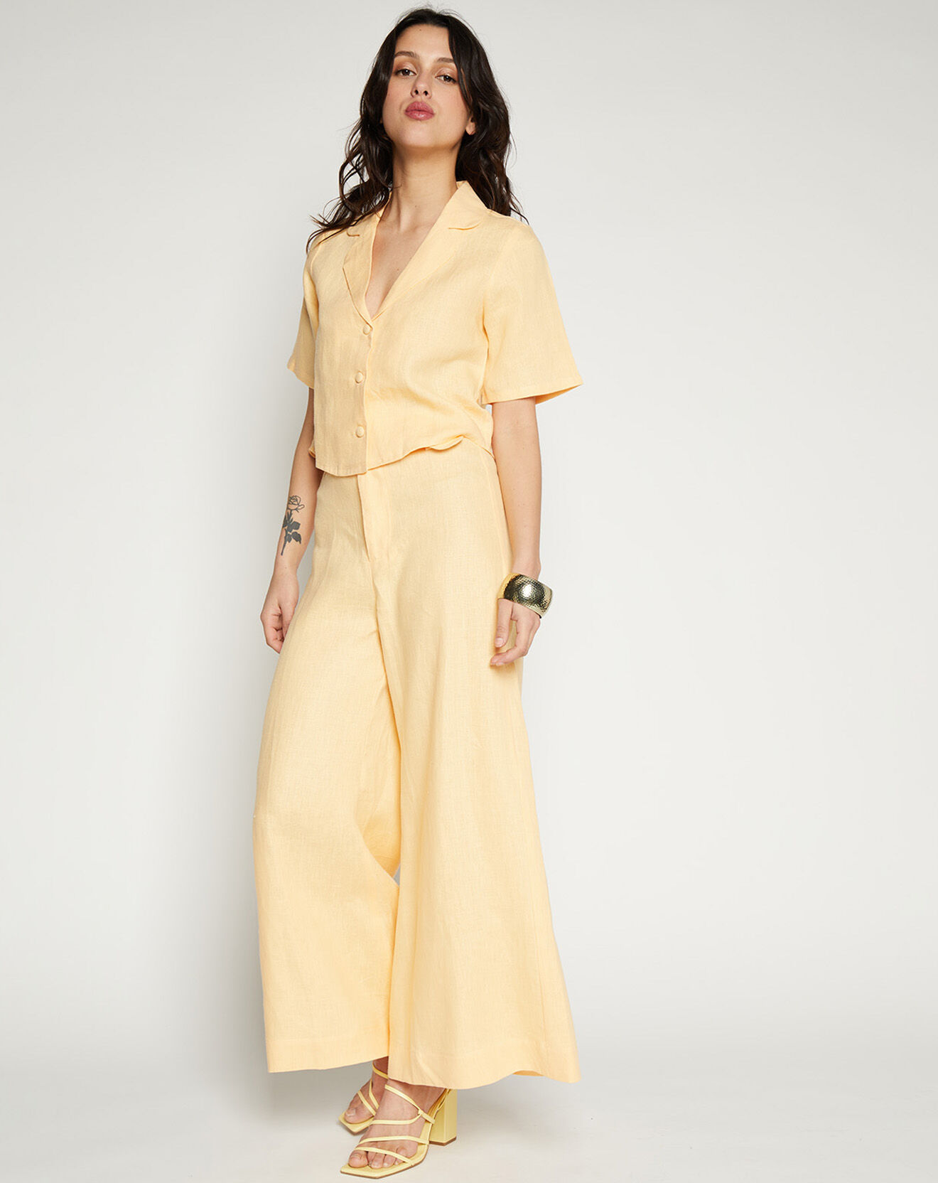Faithfull the Brand Chemise 100% Lin Chaumont orange abricot