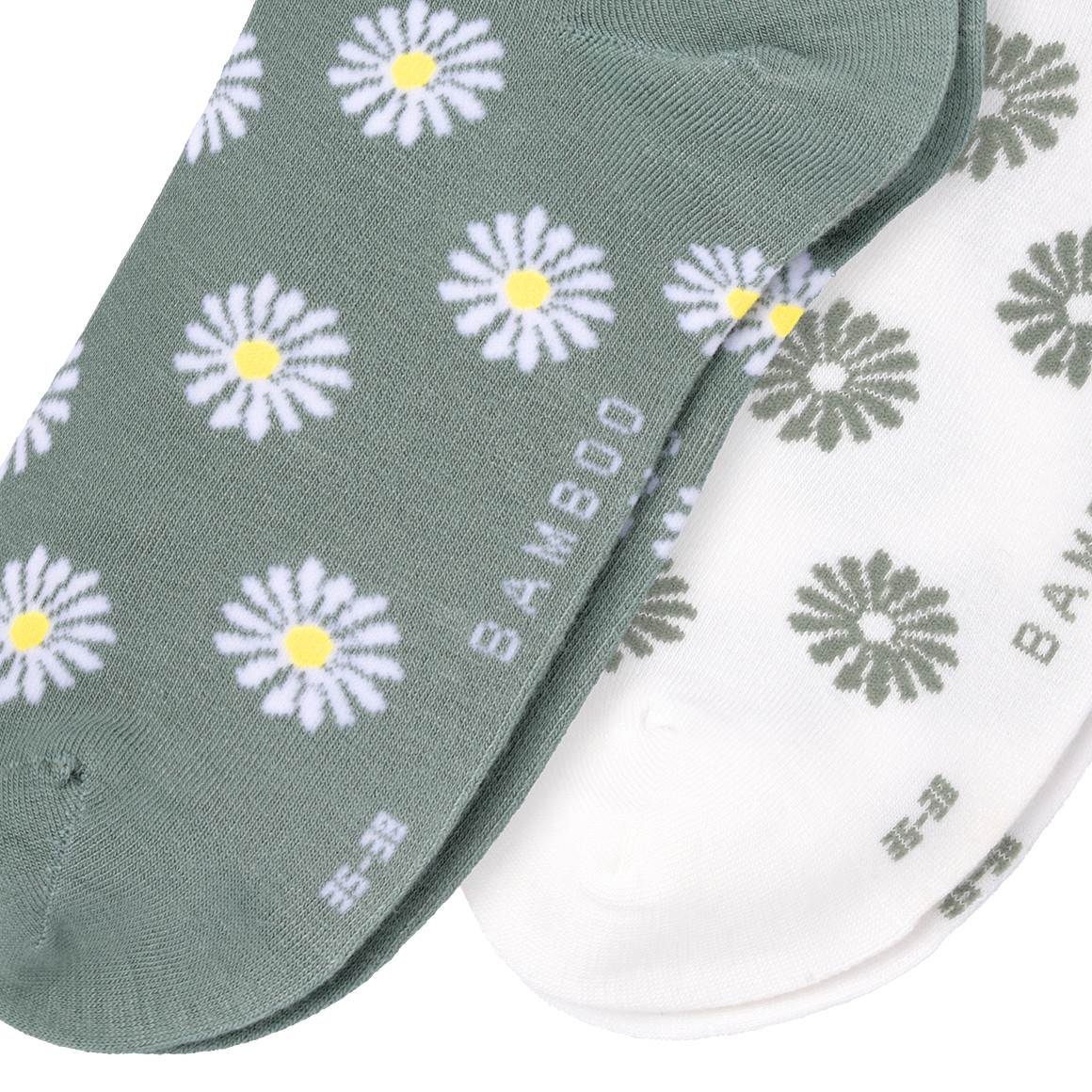 Gina Benotti 2 Paar Damen Sneaker-Socken mit Blümchen weiss / dunkelgrün