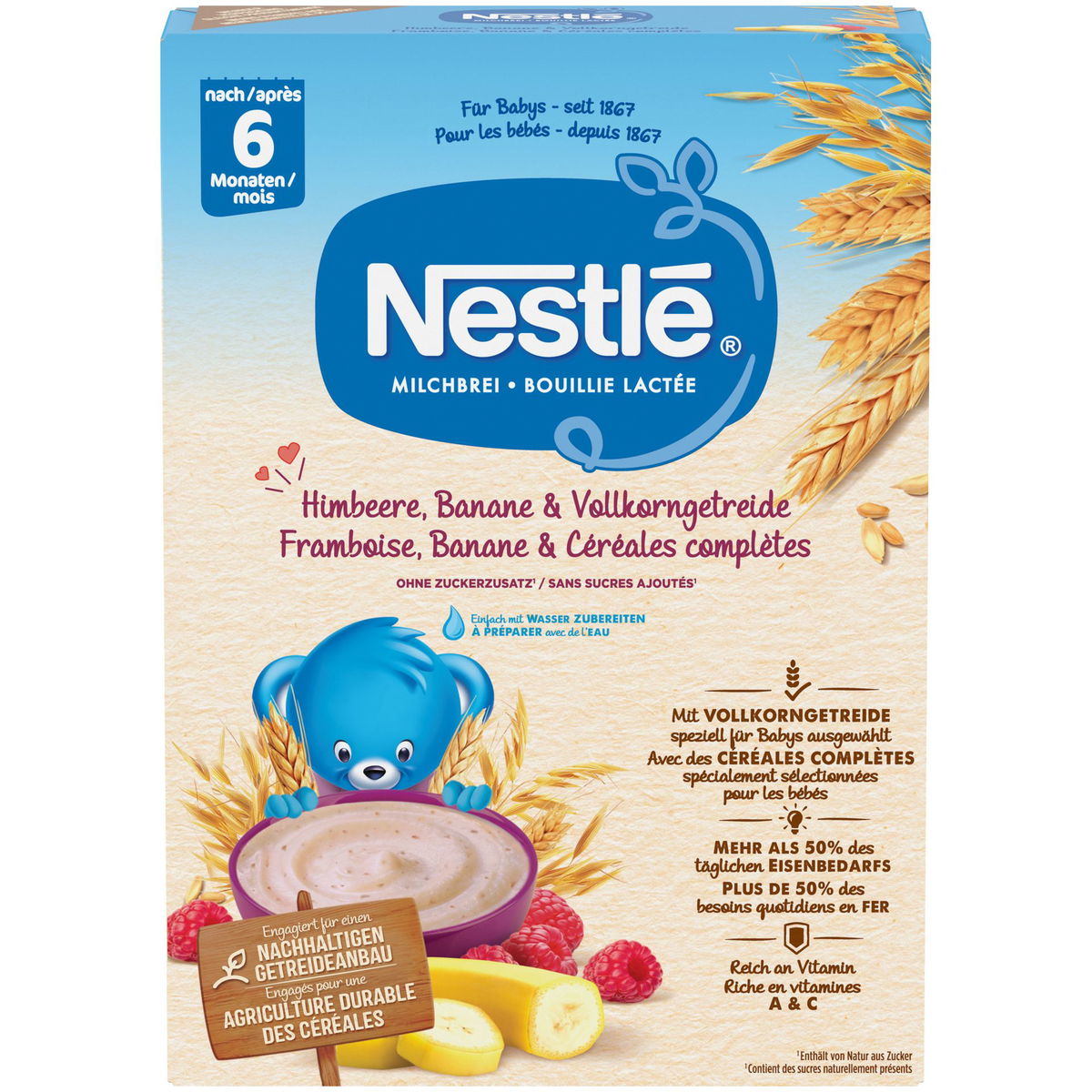 NestléNestlé   Milchbrei Himbeere Banane und Vollkorngetreide 450g