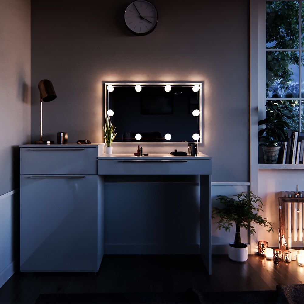 Vicco Schminktisch Little Lilli Frisiertisch Kommode Frisierkommode Spiegel Weiß inklusive LED-Lichterkette