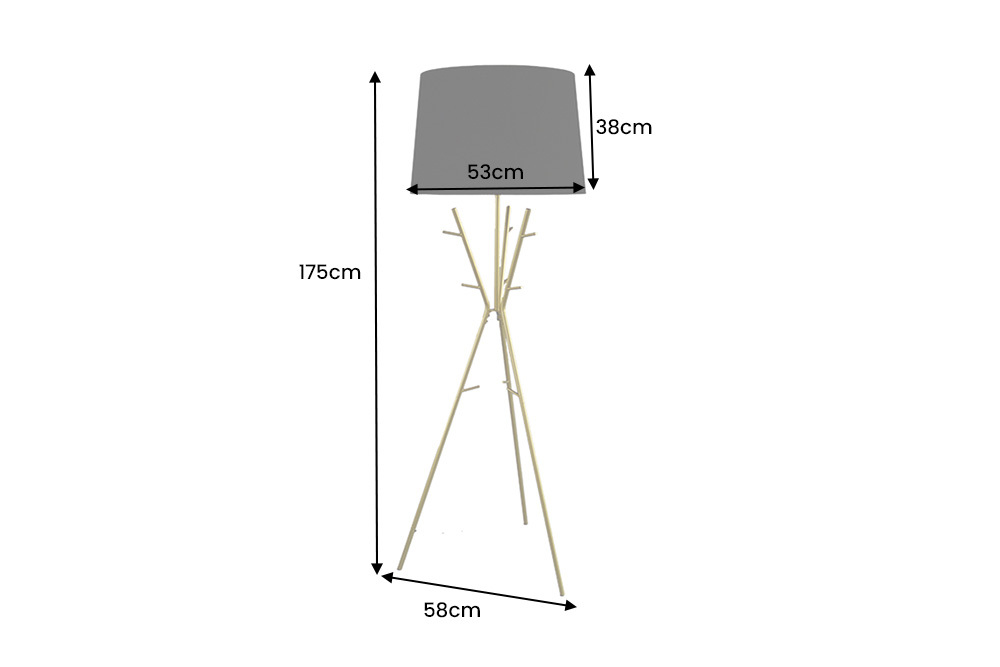 Vielseitige Stehlampe WARDROBE 175cm gold schwarz Garderobe mit Stoffschirm Metall