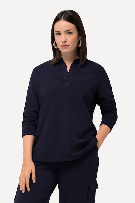 Sweatshirt, Ottoman-Querrippen, Hemdkragen, Langarm
