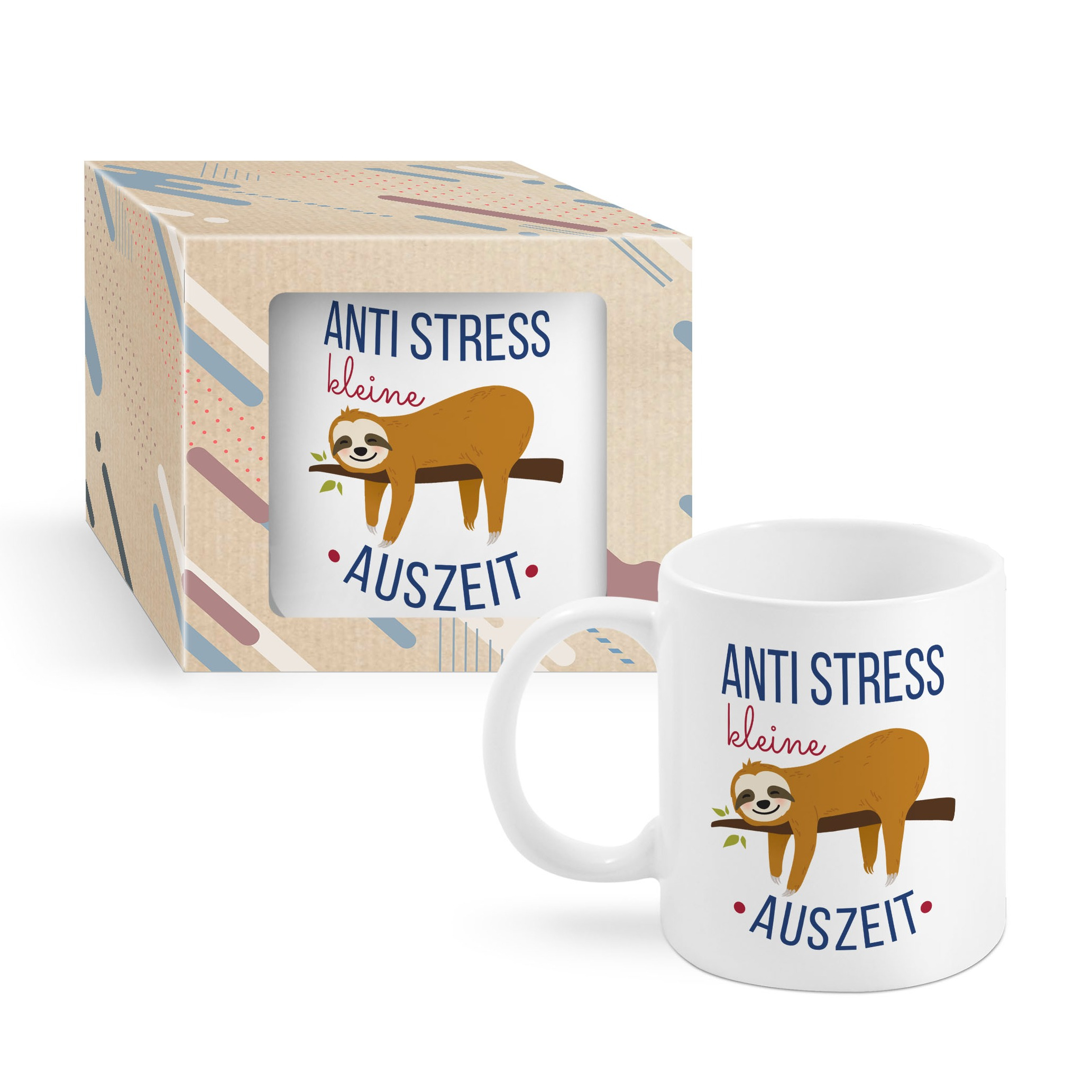 Deko Keramik Kaffee Tasse Home Tee Cup Faultier Geschenktasse - Anti Stress Auszeit