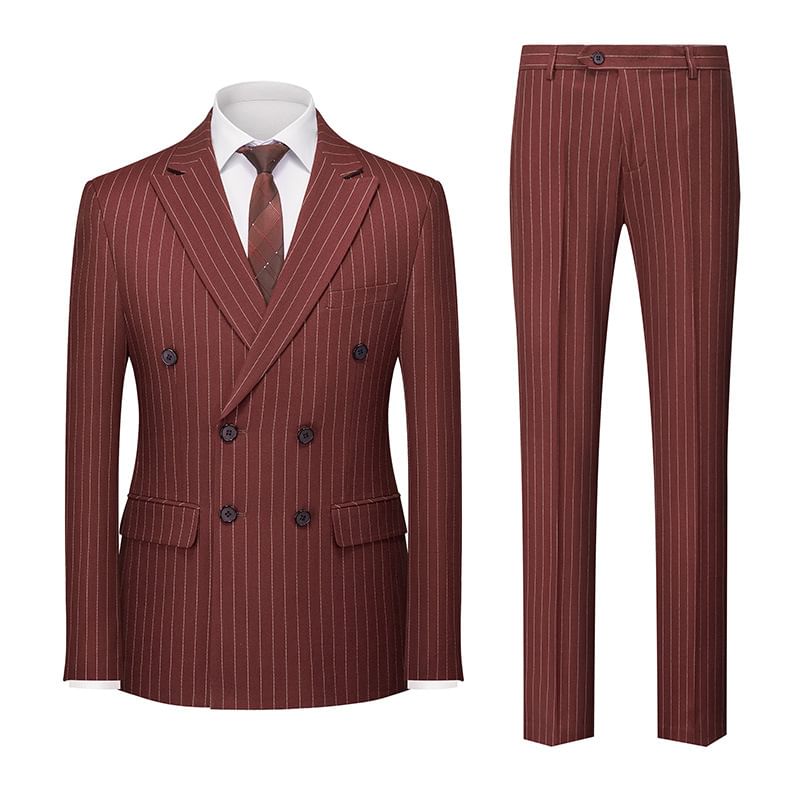 Oeps - Set: Reverskraag, krijtstreep, dubbelrijs blazer + middelhoge pantalon