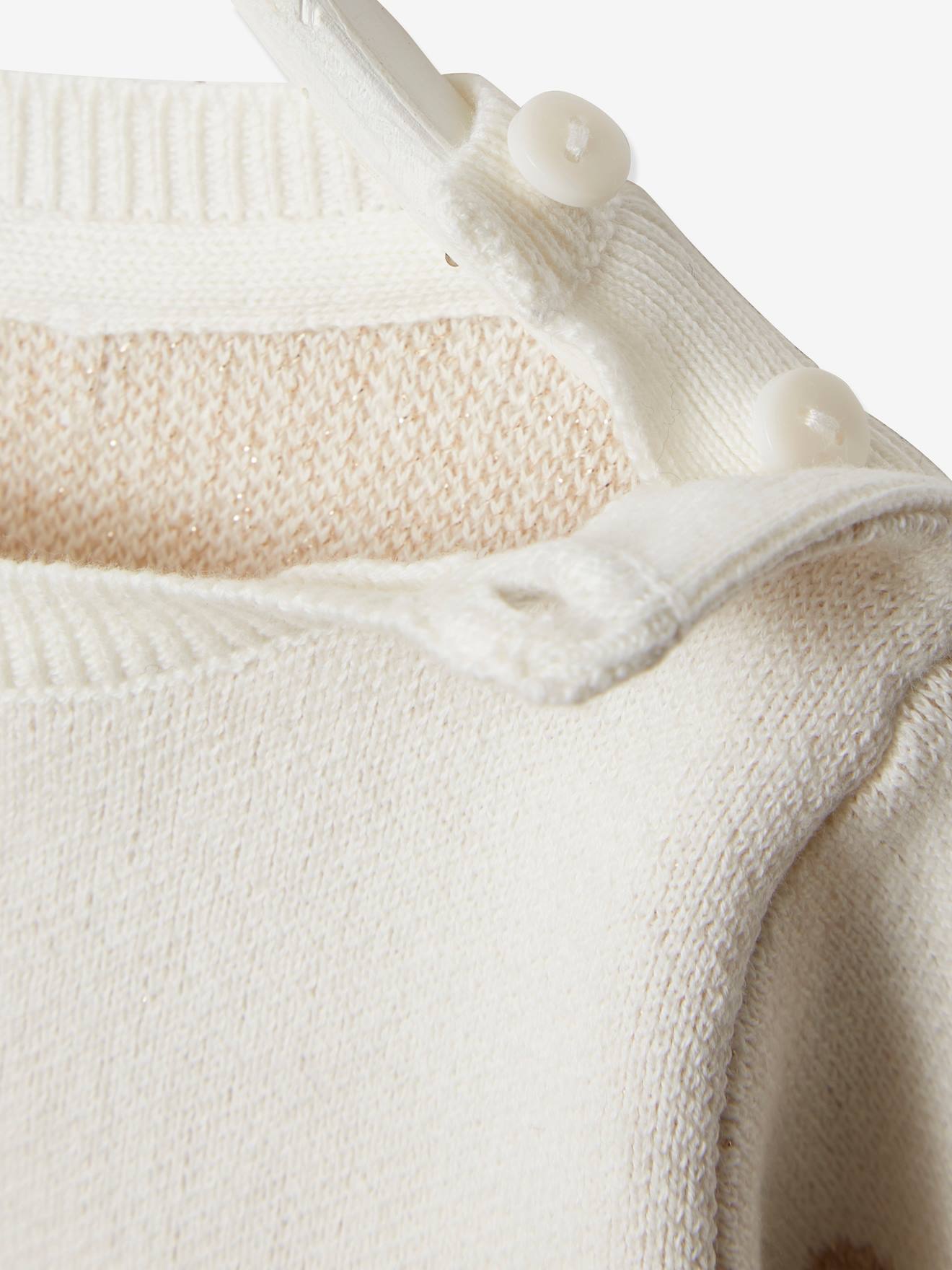Suéter jacquard com corações para bebê menina, branco claro liso com estampas.