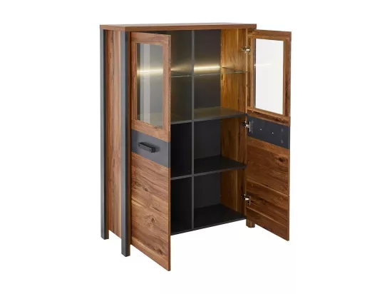 Buffet haut WINDSOR chêne foncé et gris anthracite - 2 grandes portes - 97 x 138 x 37 cm