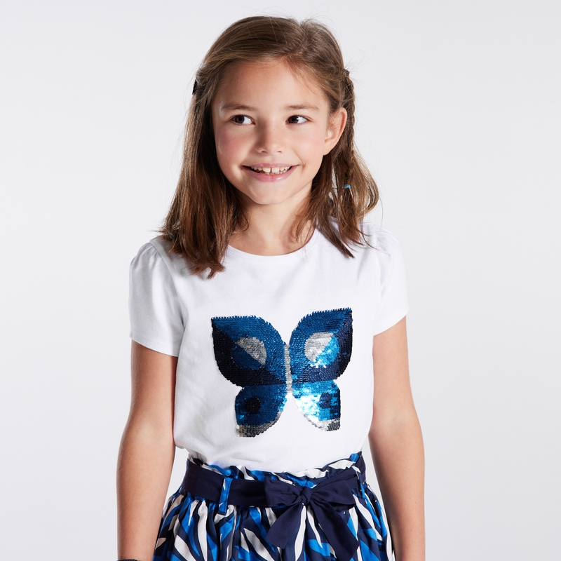T-shirt à sequins magiques motif papillon bleu fille