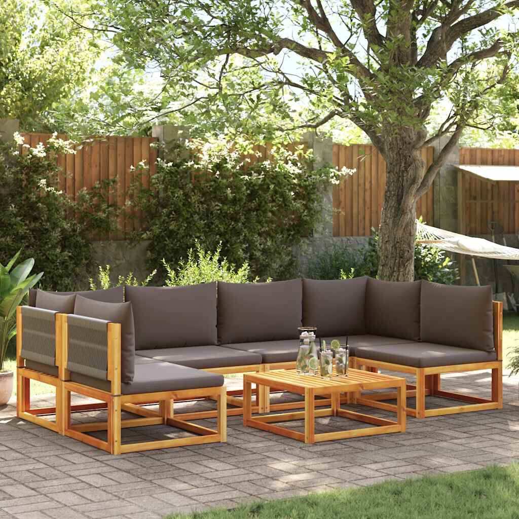 vidaXL 7-delige tuinloungeset met kussens, acaciahout en touw
