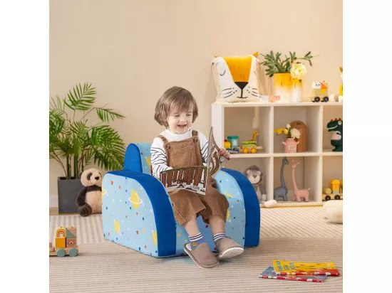 Canapé Convertible pour Enfants de 0-4Ans, Canapé-Lit Rembourré pour Enfants avec Siège Rembourré en Éponge, Tissu en Velours et Motif pour Lecture, Jeu et Repos (Avion)
