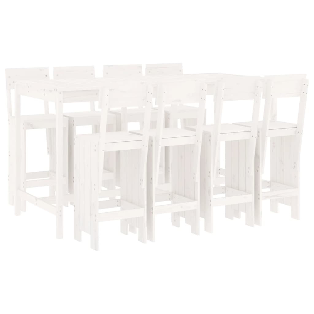 Ensemble de bar de jardin 9 pcs blanc bois de pin massif