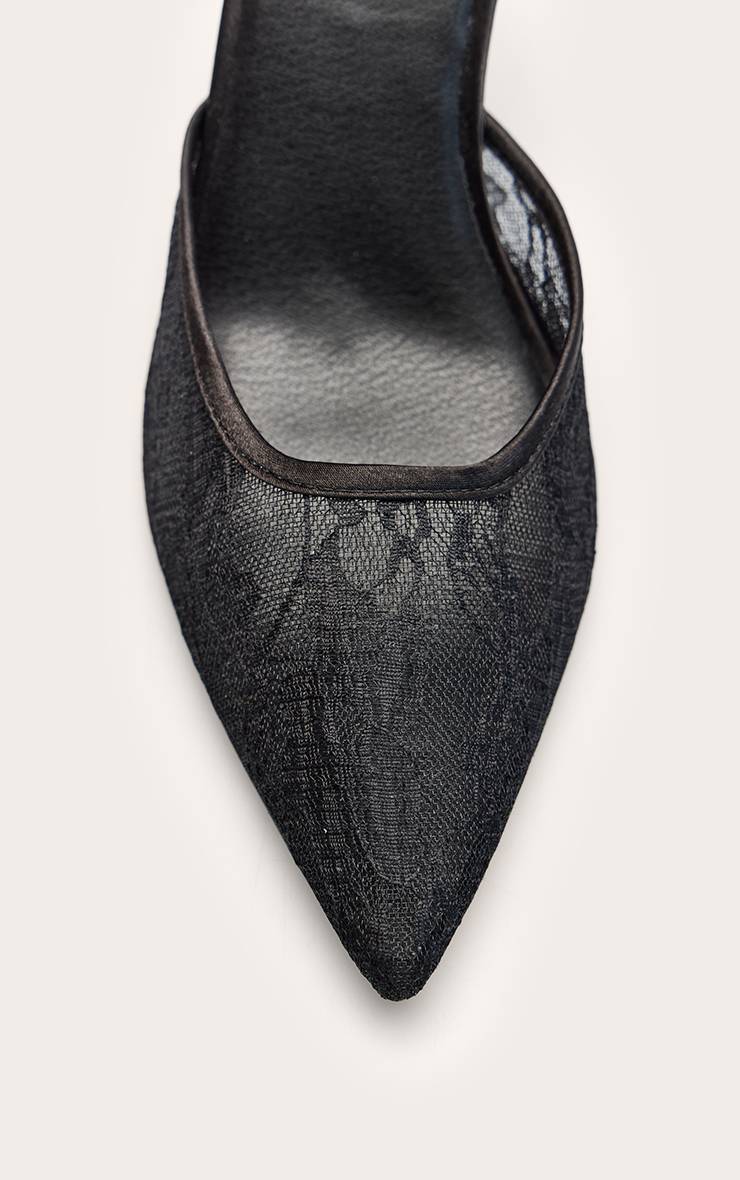 Noir Escarpins À Bout Pointu En Dentelle Avec Talon Mi-haut