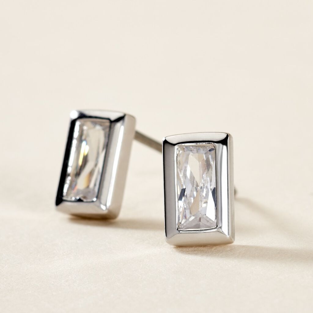 Boucles D'oreilles Puces Royale Argent Blanc Oxyde De Zirconium