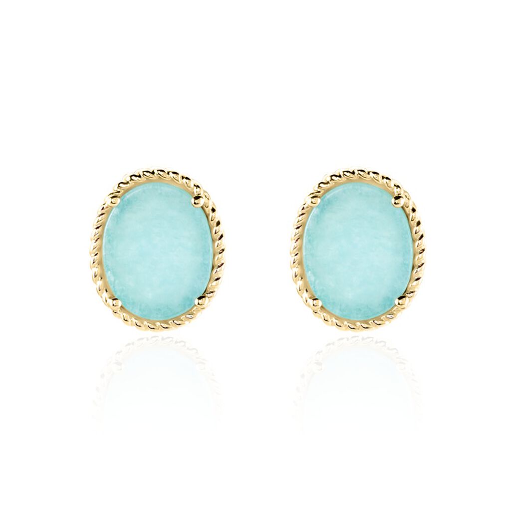 Boucles D'oreilles Puces Leeve Plaqué Or Jaune Amazonite Oxyde