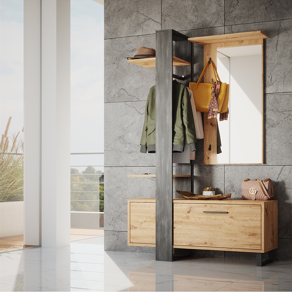 Vicco Flurgarderobe Dielengarderobe Garderobe Porto Schwarz Artisan Mediterran 120x190 cm Schlafzimmer Spiegel Kleiderstange Tür Fach Ablage rollbar