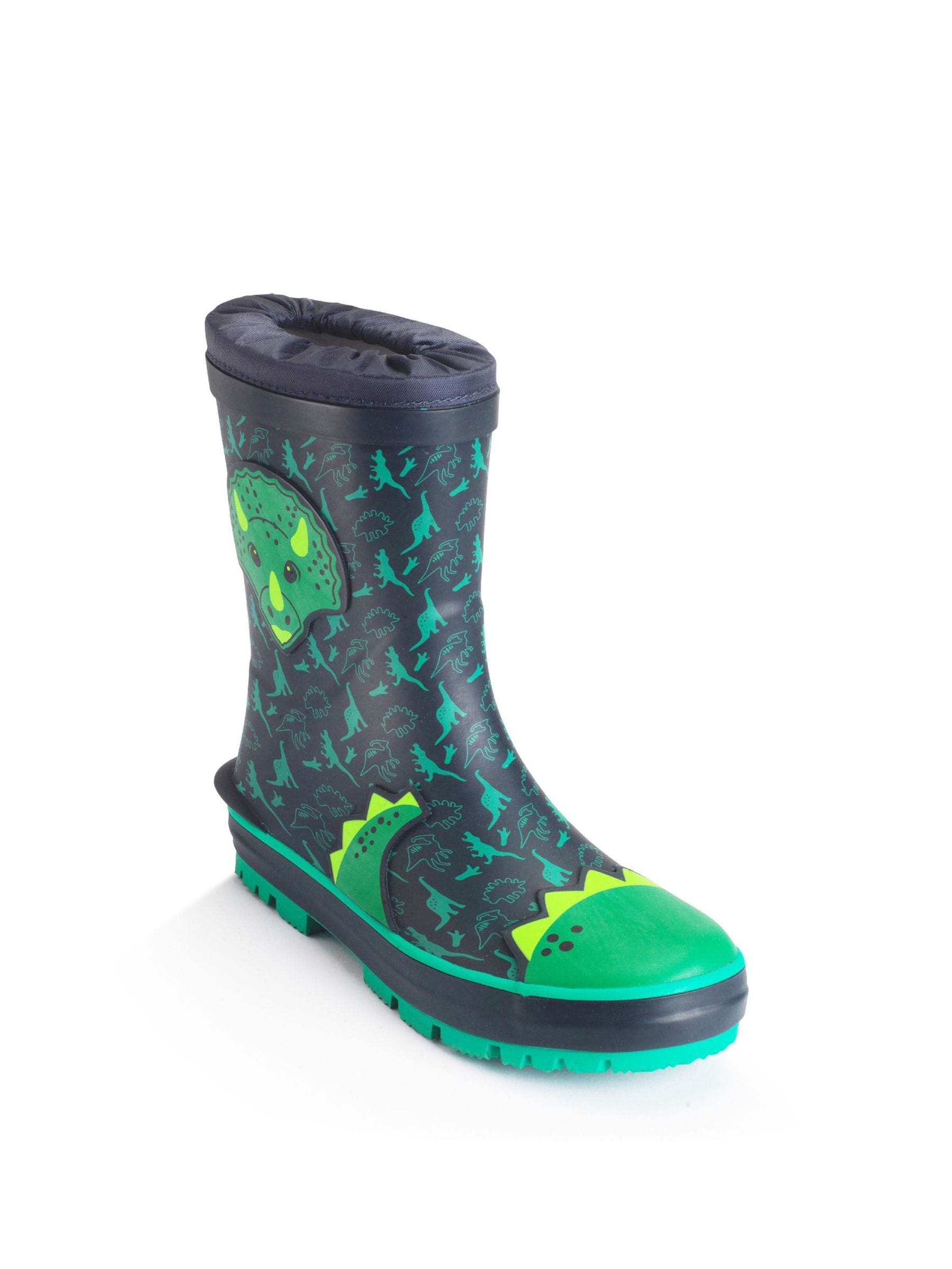 Groen - Start Rite - Little Puddle - Regenlaarzen met dinosaurus en gestrikte bovenkant