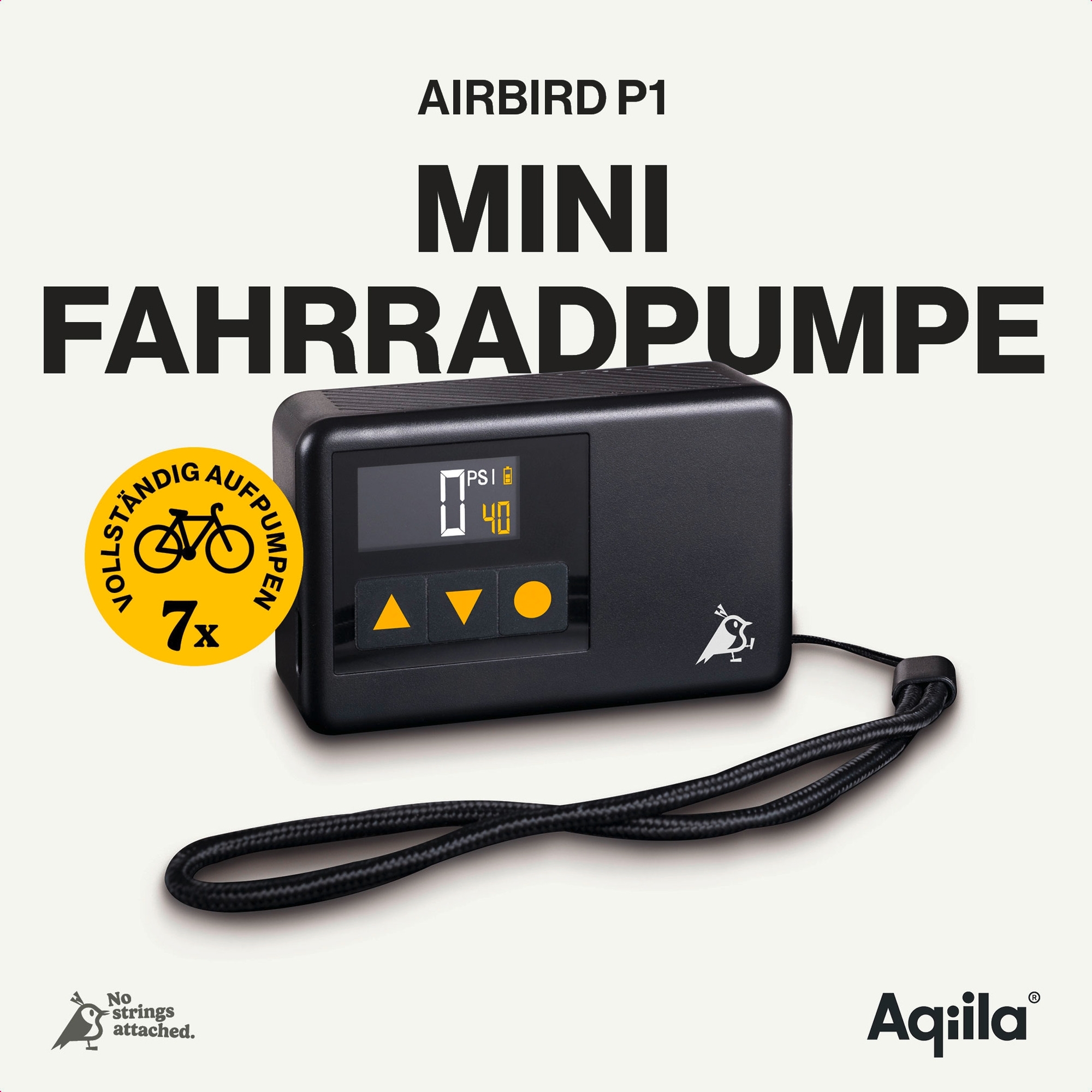 Aqiila Airbird P1 Smart tragbarer Kompressor mit integrierter LED Leuchte 1000 mAh