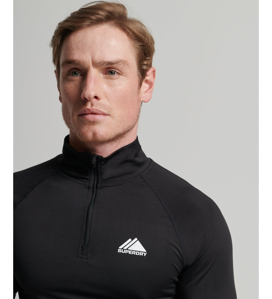 Camiseta térmica Superdry com meio zíper, preta
