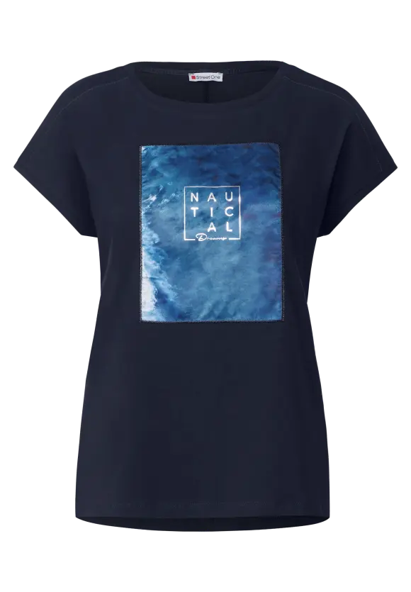 T-Shirt mit Print Patch - deep blue