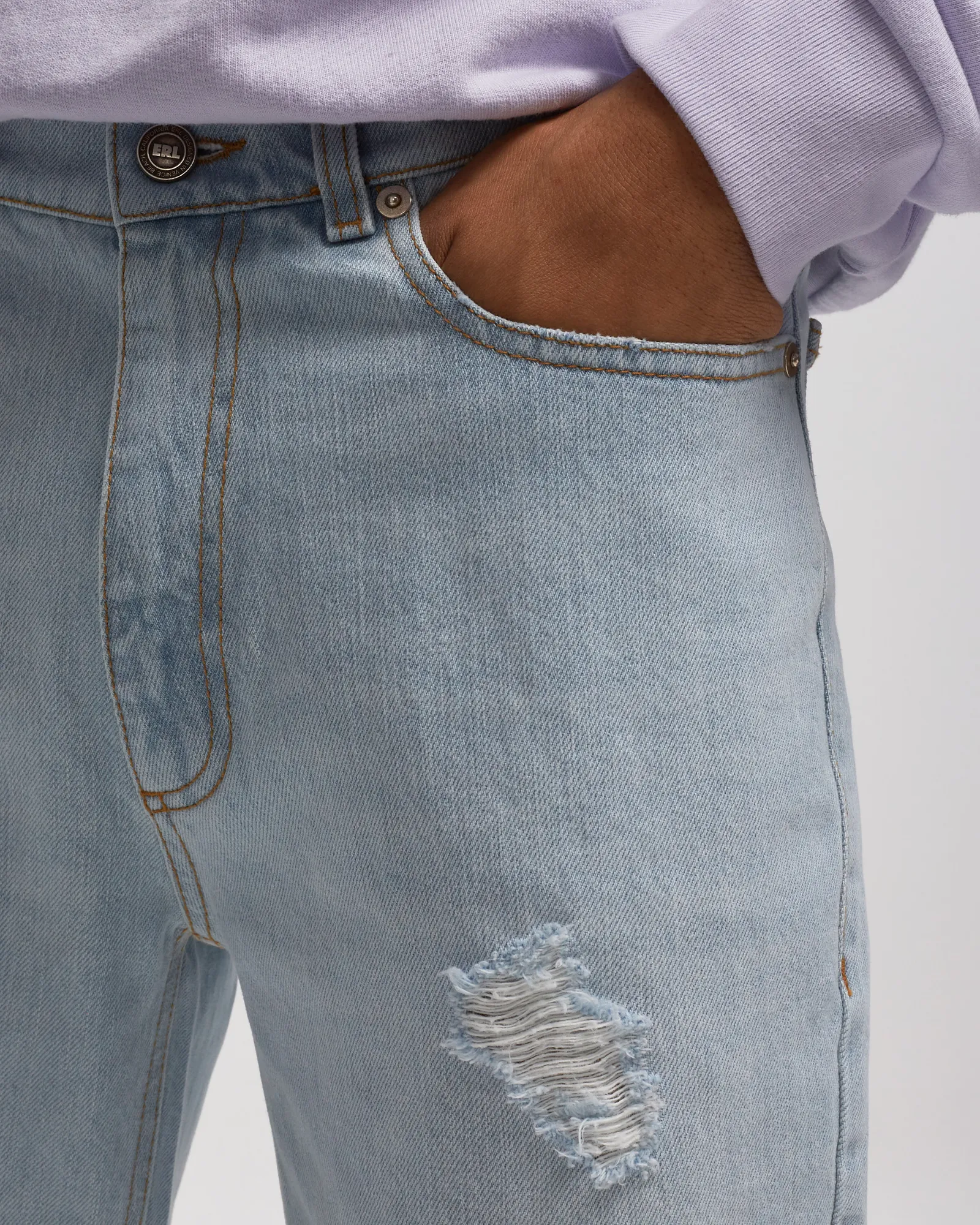 ERL DISTRESSED DENIM PANTS WOVEN