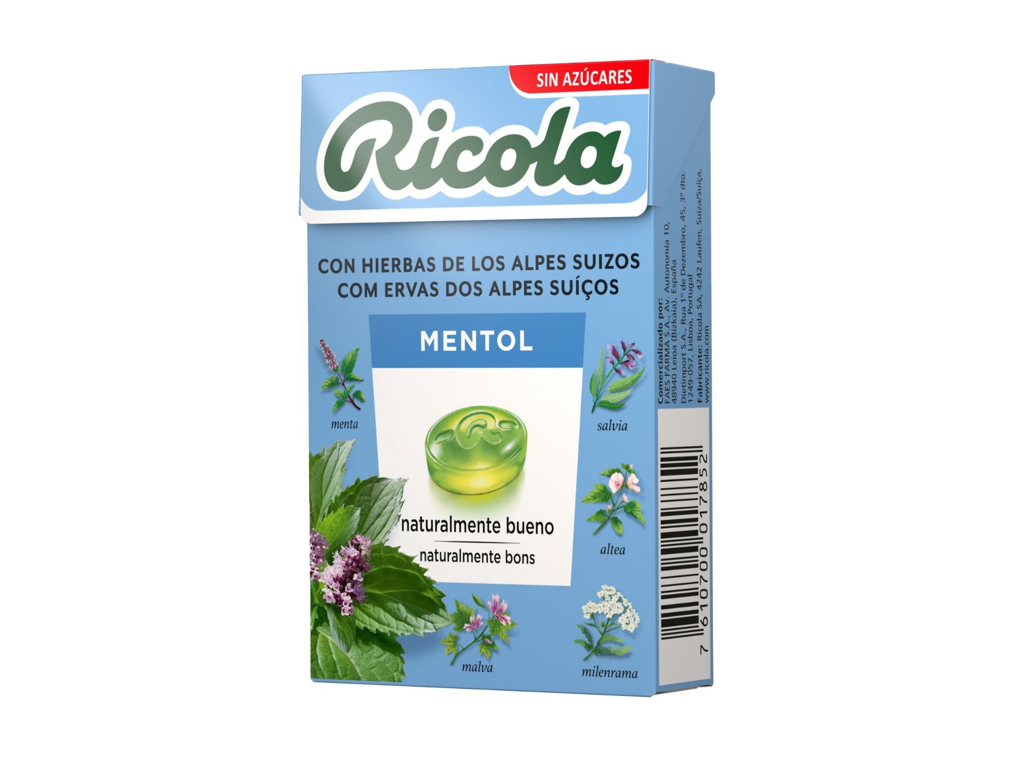 REBUÇADO SEM ACUCAR RICOLA MENTOL 50G