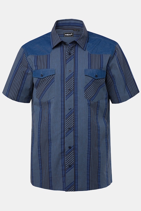 Men+ Hemd, Halbarm, Bauchfit, Seersucker, Streifen, Kentkragen, Comfort Fit, bis 8 XL