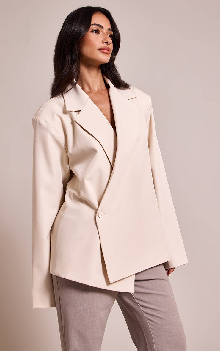 Gris Pierre Blazer Croisé Oversize Boxy Petite