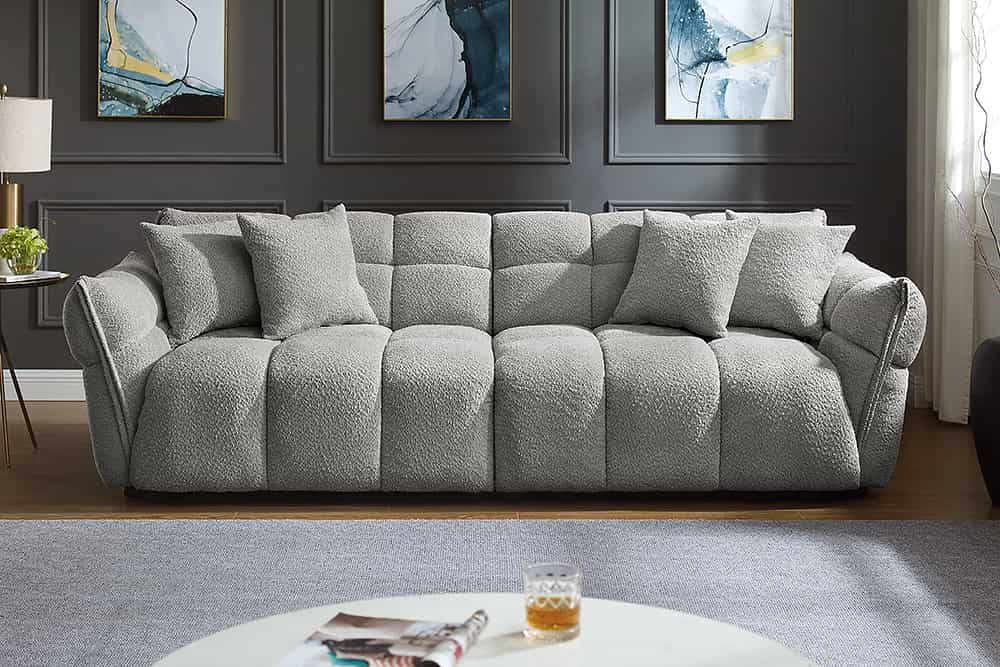 Modernes XXL Sofa CLOUD 260cm grau Bouclé Bigsofa Federkern inkl. Kissen