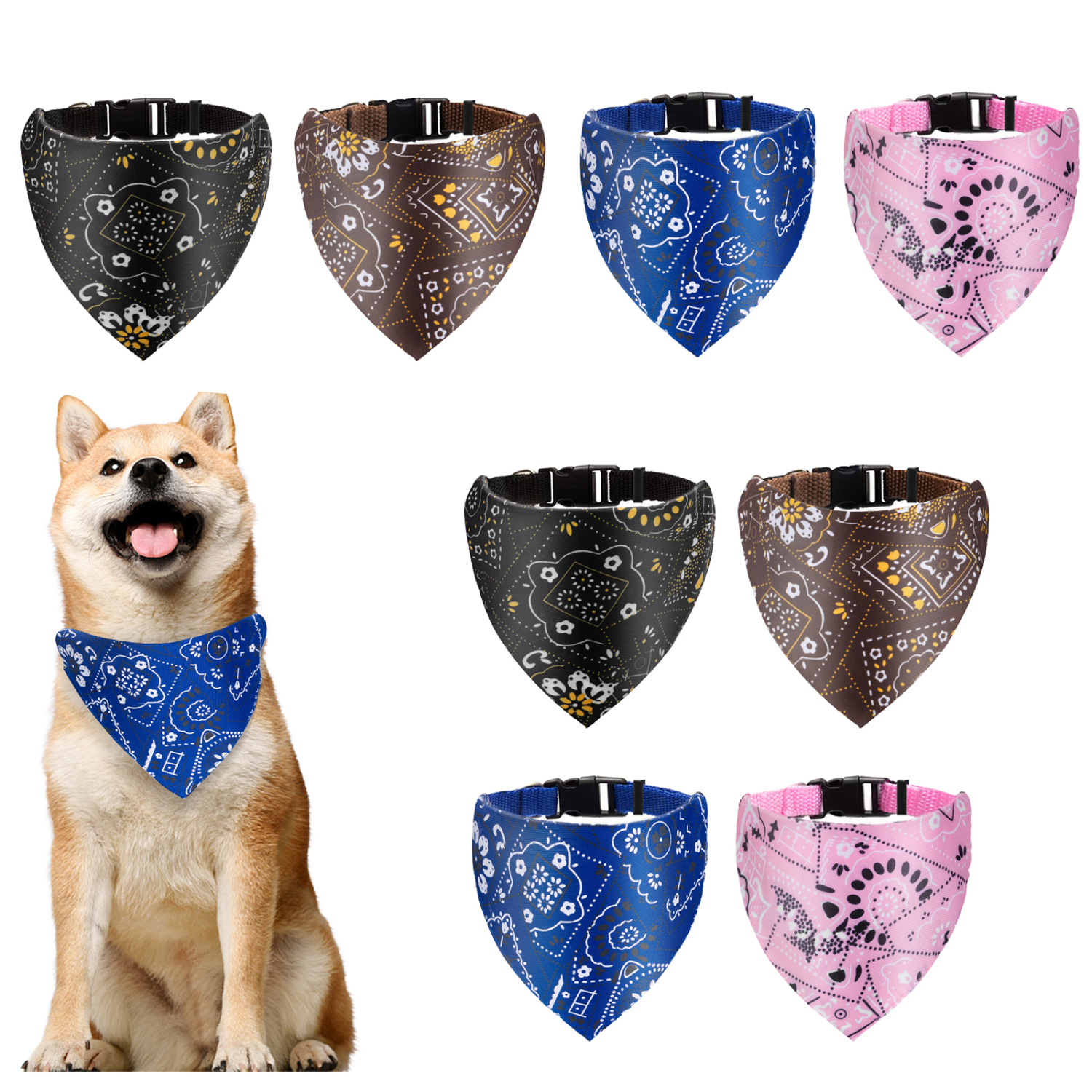 Nobleza - Conjunto de 8 Bandanas Triangulares para Cães e Gatos, Ajustáveis e Laváveis.